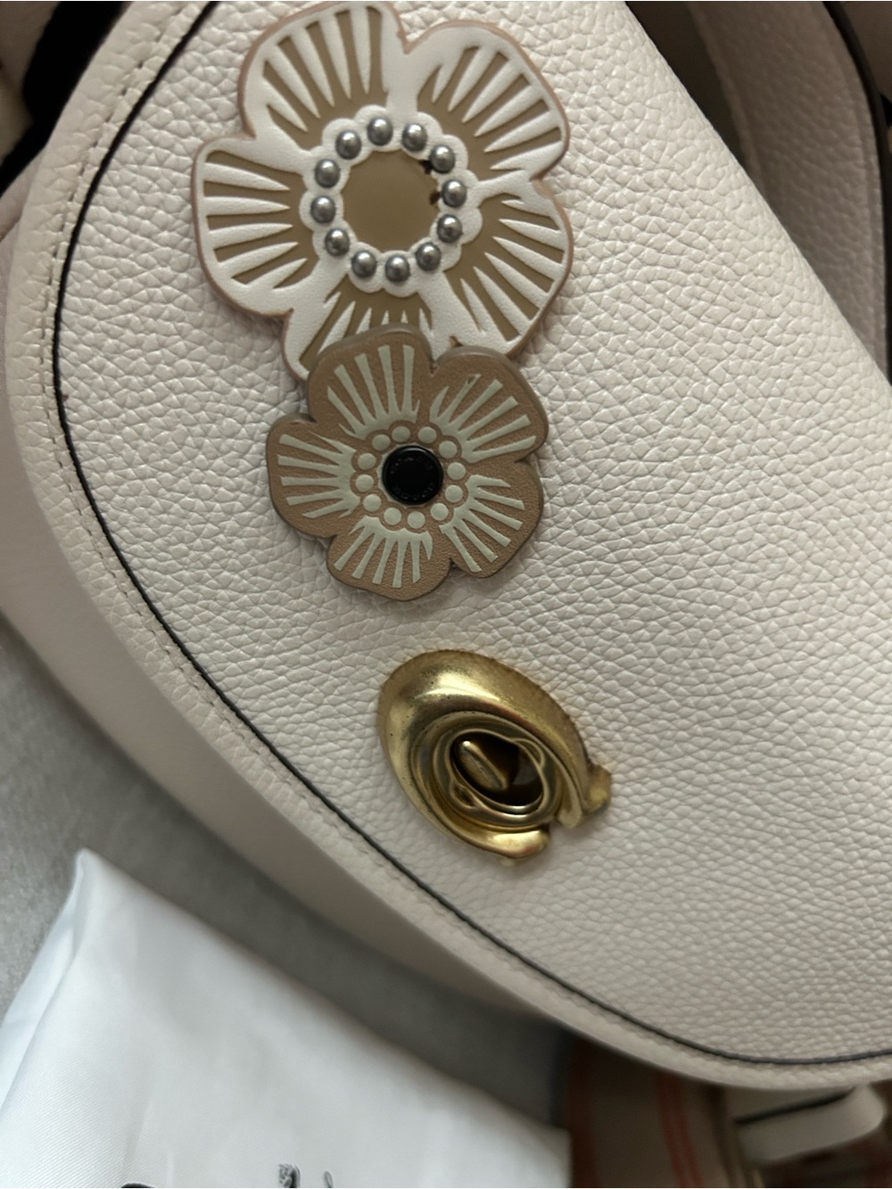 Coach Chalk Pebbled Leather Floral Appliqué Crossbody Bag with Gold Hardware - Picture 4 of 11
